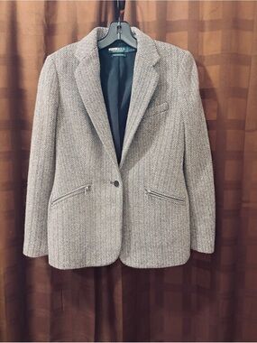 Polo Ralph Lauren Wool Jacket Herringbone Blazer size 4 zipper pockets